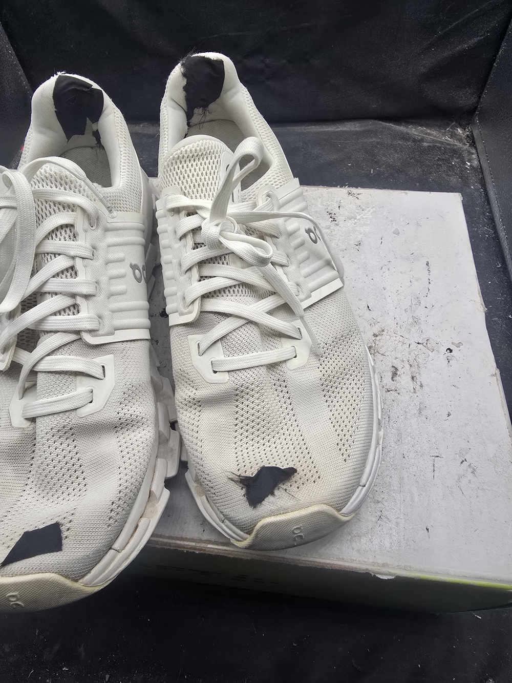 On Running White and Black Knit Athletic Shoes